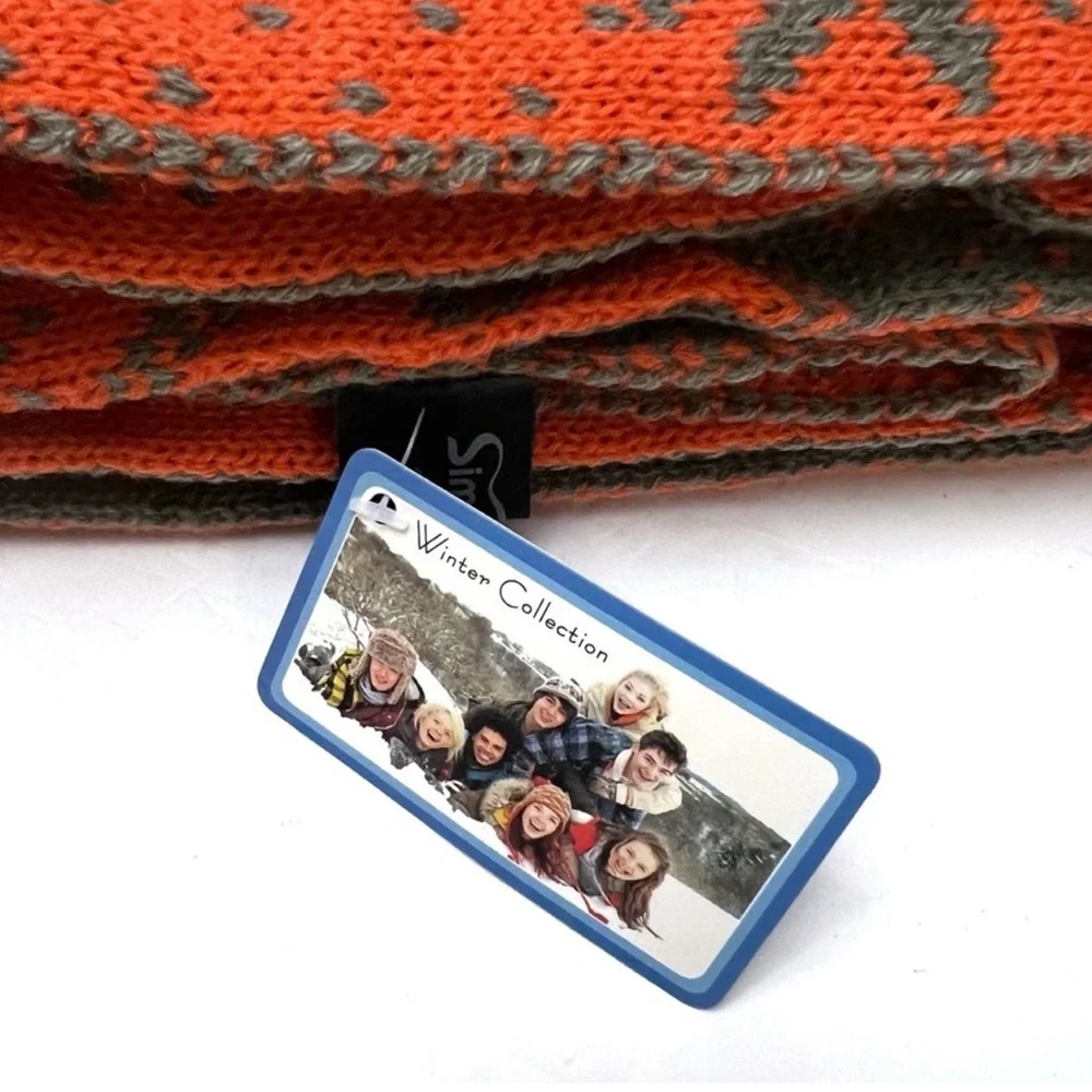 Simplicity Knit Winter Scarf Wide Long Wrap Gray and Orange Reversible U… - Picture 9 of 15
